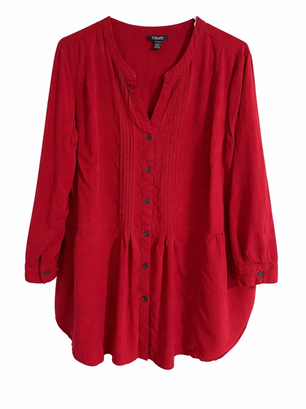 Chaps Red Pintuck Button-Front Tunic Blouse